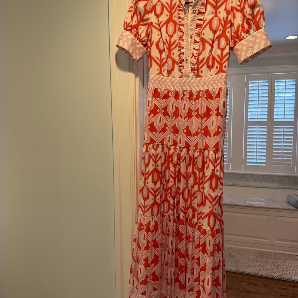 Vibrant Orange and White Maxi Dress